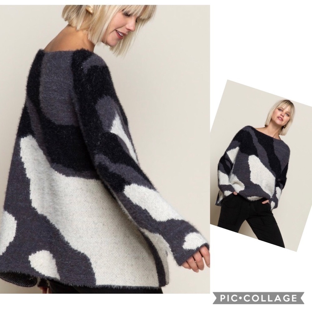 SALE!! Gray, Black & White Abstract Winter Sweater - Picture 5 of 7